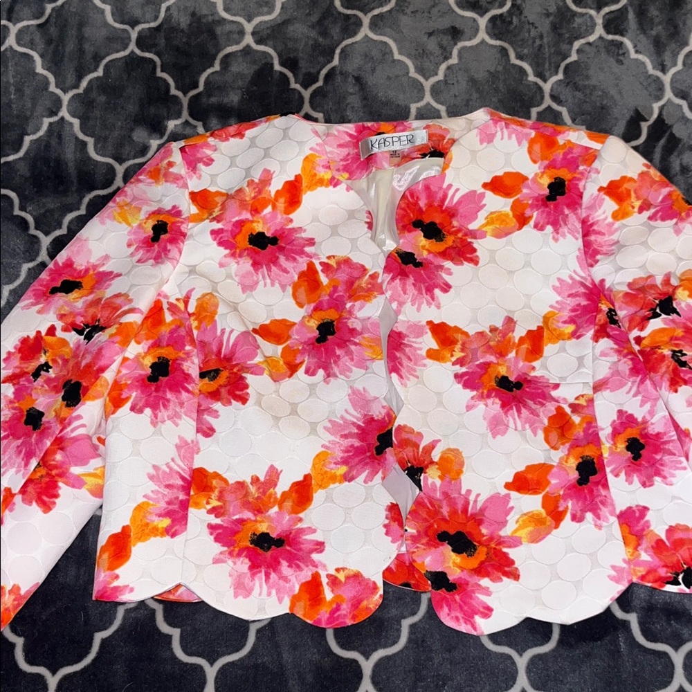 Kasper Vibrant Floral Blazer - Pink, Orange, Black, White
